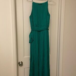 Banana Republic Emerald Green Pleated Maxi Dress with Waist Tie